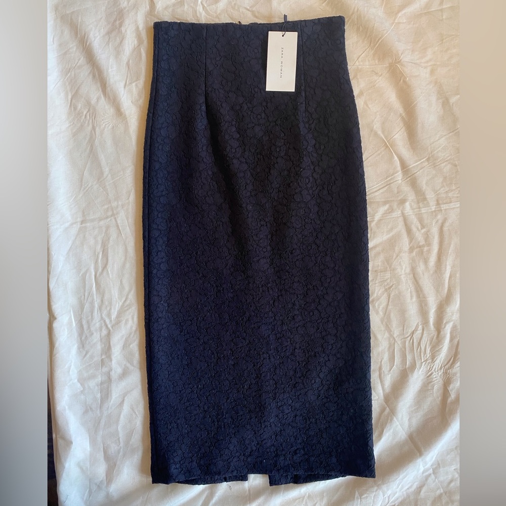 NWT Zara Woman Black Lacey Long Pencil Skirt
